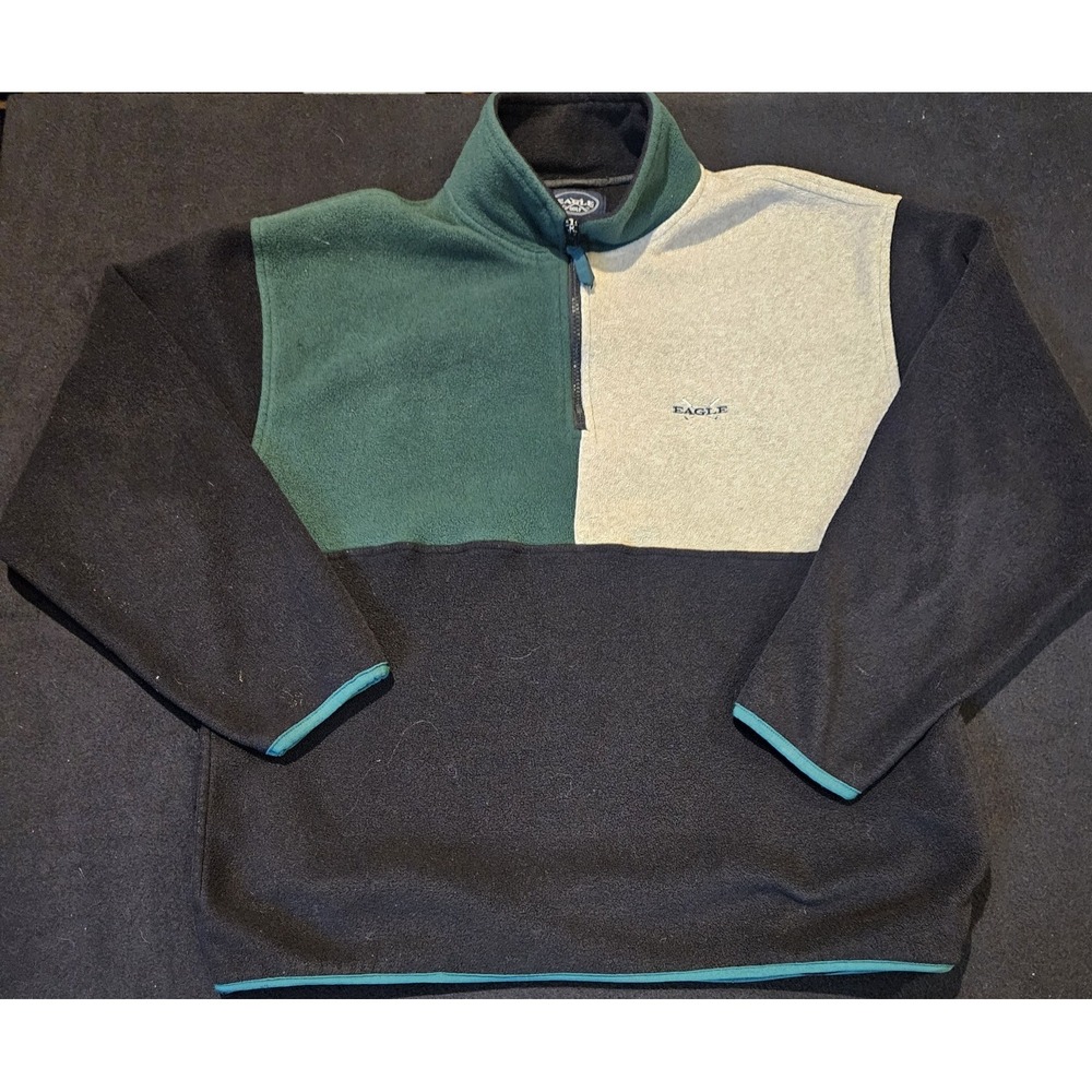 Eagle Golf VTG Green,Black And Beige 1/4 Zip Fleece Embroidered Logo Mens XL